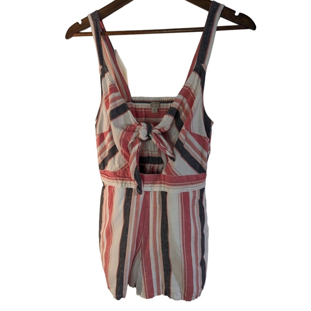 Loft Beach Striped Linen Blend Tie-front Romper Women's Sz XXS